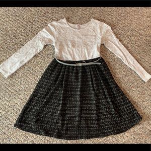 Girls cream, black & silver dress w/ belt